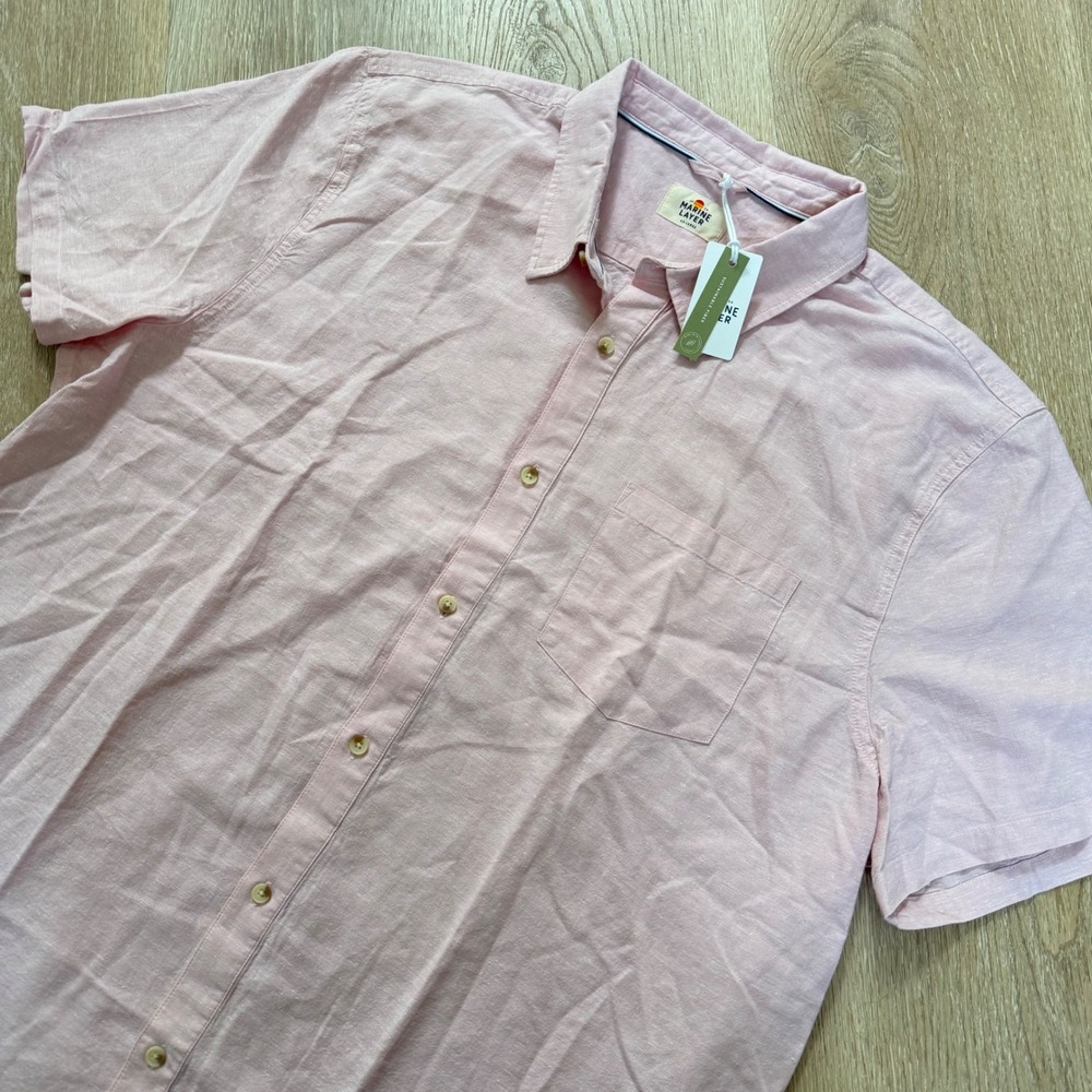 Marine Layer Better-Than-Linen Shirt Mens 2XL Salmon Pink Short Sleeve Hemp